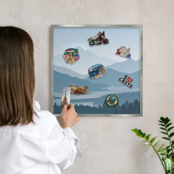 Decoratief metalen magneetbord in een zilveren lijst Berg harmonie