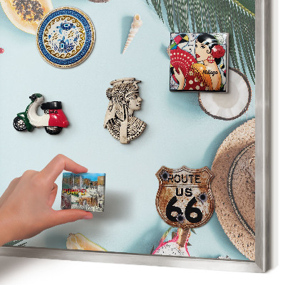 Magneetbord voor souvenir magneten met zilveren lijst Tropische vakantie