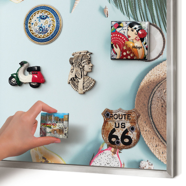 Magneetbord voor souvenir magneten met zilveren lijst Tropische vakantie