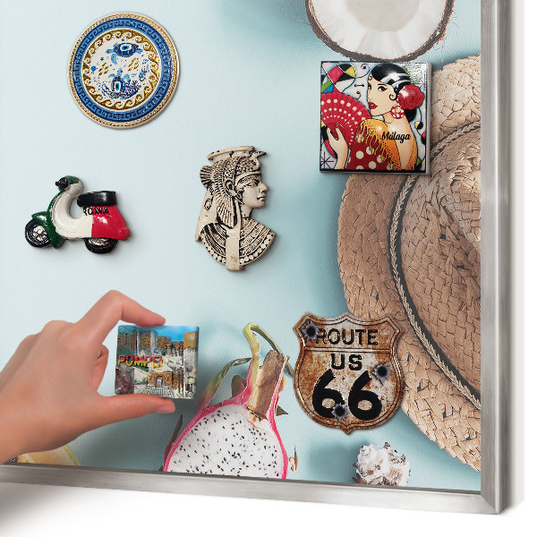 Magneetbord voor souvenir magneten met zilveren lijst Tropische vakantie