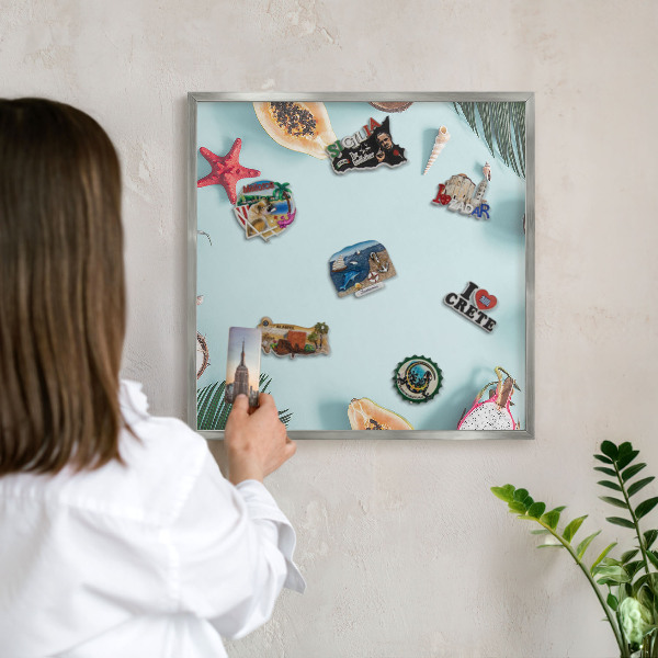 Magneetbord voor souvenir magneten met zilveren lijst Tropische vakantie