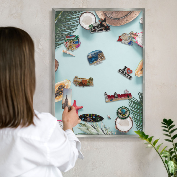 Magneetbord voor souvenir magneten met zilveren lijst Tropische vakantie