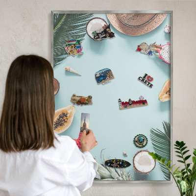 Magneetbord voor souvenir magneten met zilveren lijst Tropische vakantie