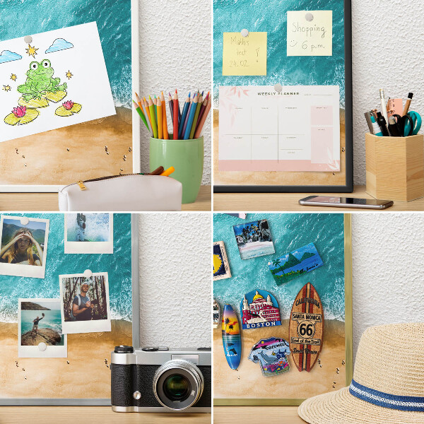 Decoratief metalen magneetbord in een zilveren lijst Zee en strand