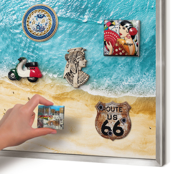 Decoratief metalen magneetbord in een zilveren lijst Zee en strand