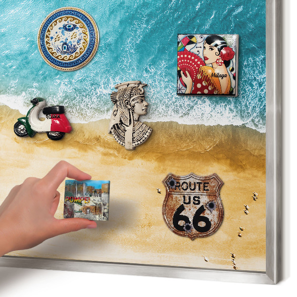 Decoratief metalen magneetbord in een zilveren lijst Zee en strand