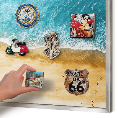Decoratief metalen magneetbord in een zilveren lijst Zee en strand