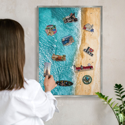 Decoratief metalen magneetbord in een zilveren lijst Zee en strand