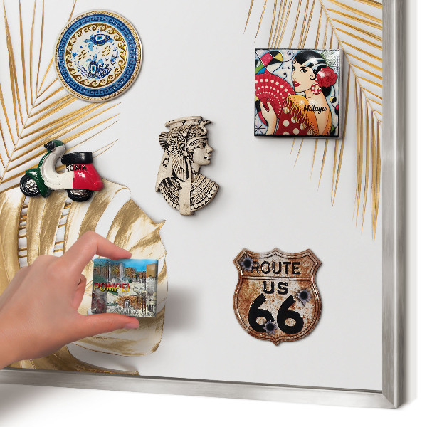 Magneetbord voor souvenir magneten met zilveren lijst Elegante bladeren