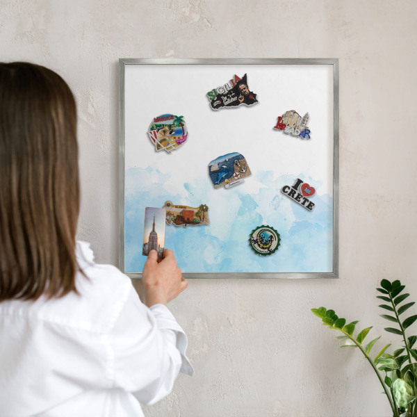 Magneetbord voor souvenir magneten met zilveren lijst Rustgevend landschap