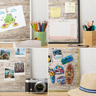 Decoratief metalen magneetbord in een zilveren lijst Houtstructuur