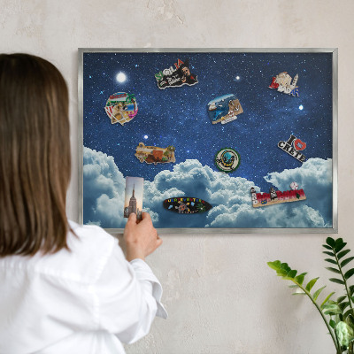 Decoratief metalen magneetbord in een zilveren lijst Kosmische nacht