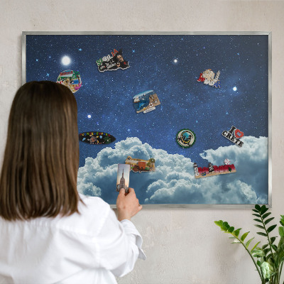 Decoratief metalen magneetbord in een zilveren lijst Kosmische nacht
