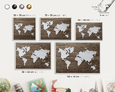 Decoratief metalen magneetbord in een zilveren lijst Houten kaart