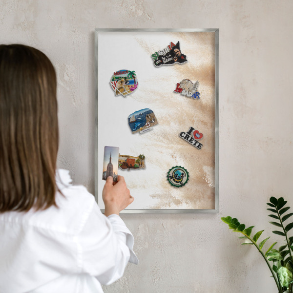 Magneetbord voor souvenir magneten met zilveren lijst Essentiële grassen