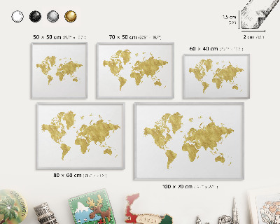 Magneetbord voor souvenir magneten met zilveren lijst Wereldkaart