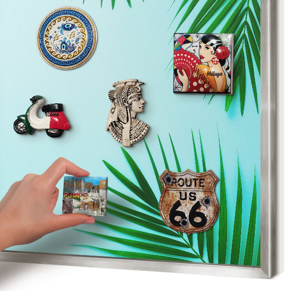 Magneetbord voor souvenir magneten met zilveren lijst Groene bladeren