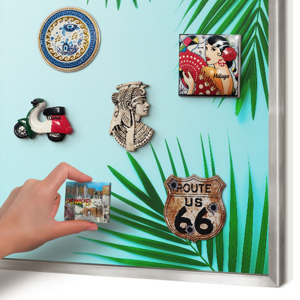 Magneetbord voor souvenir magneten met zilveren lijst Groene bladeren