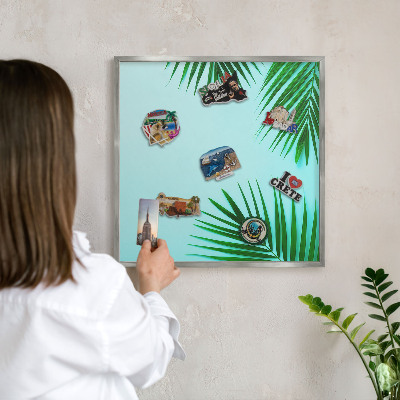 Magneetbord voor souvenir magneten met zilveren lijst Groene bladeren