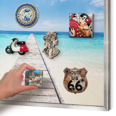 Decoratief metalen magneetbord in een zilveren lijst Ocean Pier