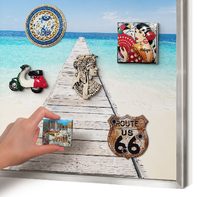 Decoratief metalen magneetbord in een zilveren lijst Ocean Pier