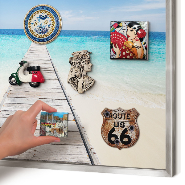 Decoratief metalen magneetbord in een zilveren lijst Ocean Pier
