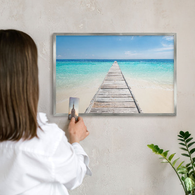 Decoratief metalen magneetbord in een zilveren lijst Ocean Pier