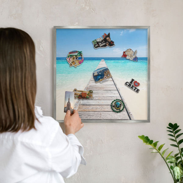 Decoratief metalen magneetbord in een zilveren lijst Ocean Pier