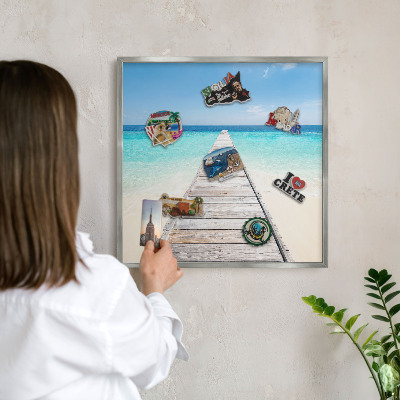 Decoratief metalen magneetbord in een zilveren lijst Ocean Pier