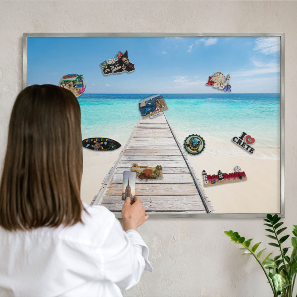 Decoratief metalen magneetbord in een zilveren lijst Ocean Pier