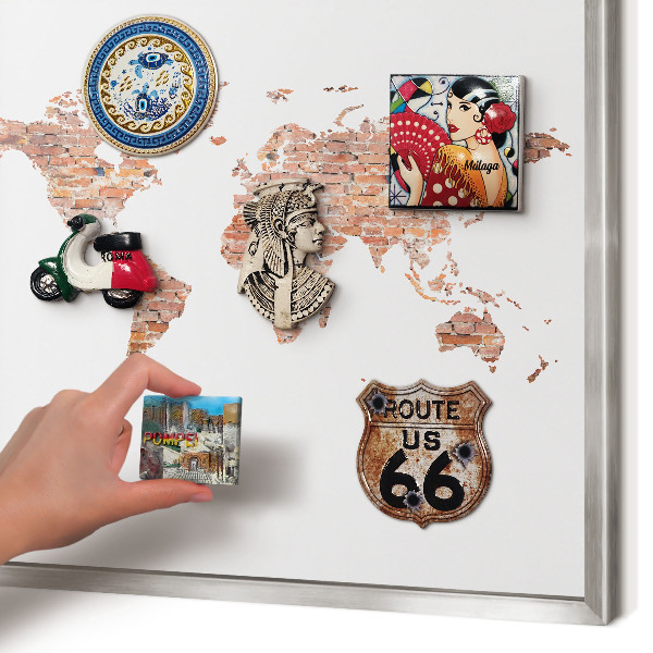 Magneetbord voor souvenir magneten met zilveren lijst Bakstenen plattegrond