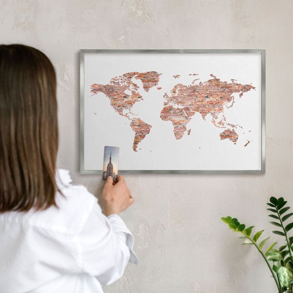 Magneetbord voor souvenir magneten met zilveren lijst Bakstenen plattegrond