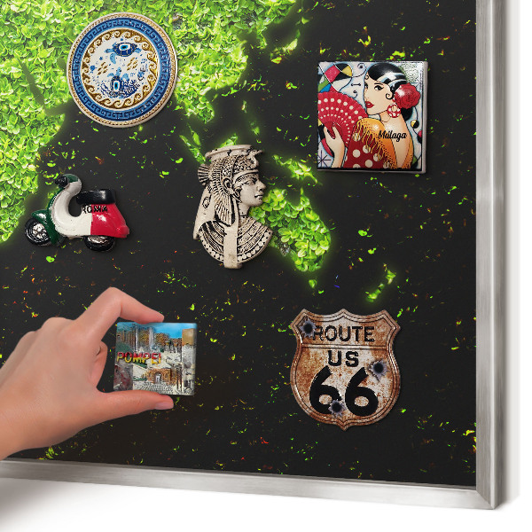 Decoratief metalen magneetbord in een zilveren lijst Groene kaart