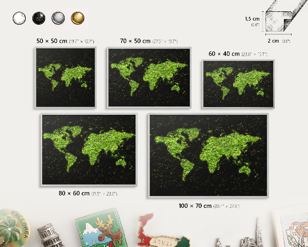 Decoratief metalen magneetbord in een zilveren lijst Groene kaart