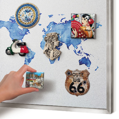 Decoratief metalen magneetbord in een zilveren lijst Aquarelkaart