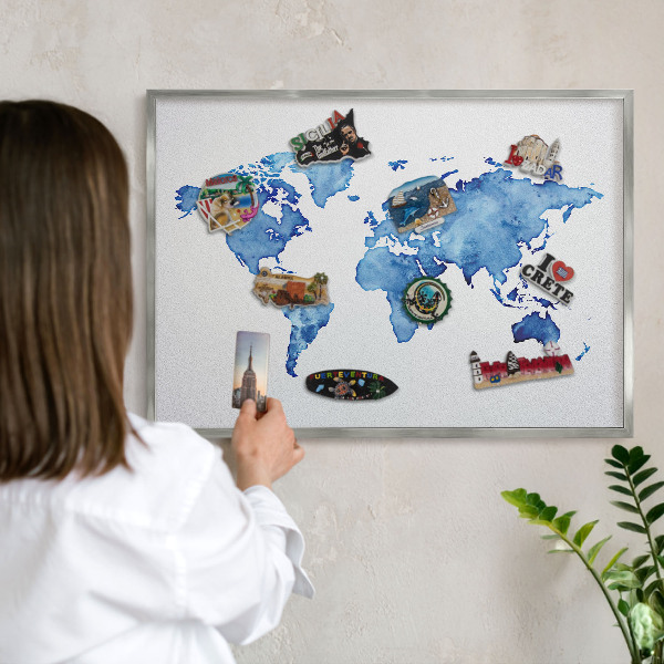 Decoratief metalen magneetbord in een zilveren lijst Aquarelkaart