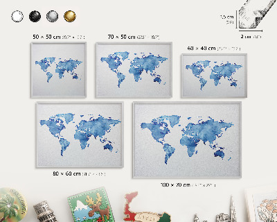 Decoratief metalen magneetbord in een zilveren lijst Aquarelkaart
