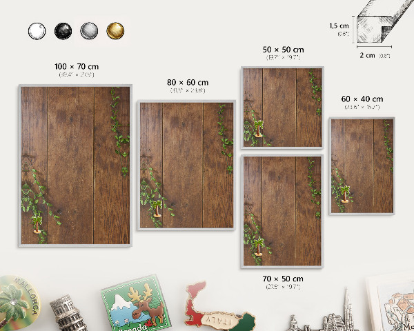 Magneetbord voor souvenir magneten met zilveren lijst Hout natuur