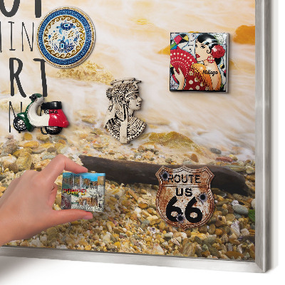 Decoratief metalen magneetbord in een zilveren lijst Kustthema