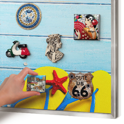 Magneetbord voor souvenir magneten met zilveren lijst Vakantiestrand