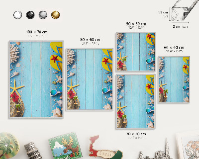 Magneetbord voor souvenir magneten met zilveren lijst Vakantiestrand