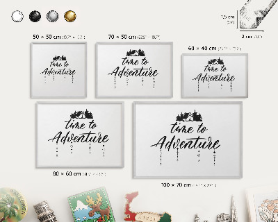 Decoratief metalen magneetbord in een zilveren lijst Avontuur wacht.