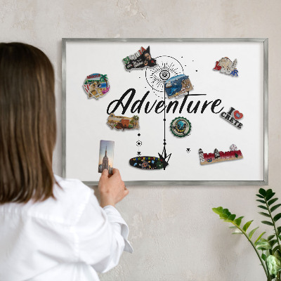 Decoratief metalen magneetbord in een zilveren lijst Avontuurthema