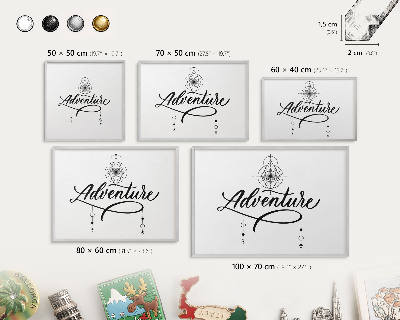 Decoratief metalen magneetbord in een zilveren lijst Typografisch avontuur