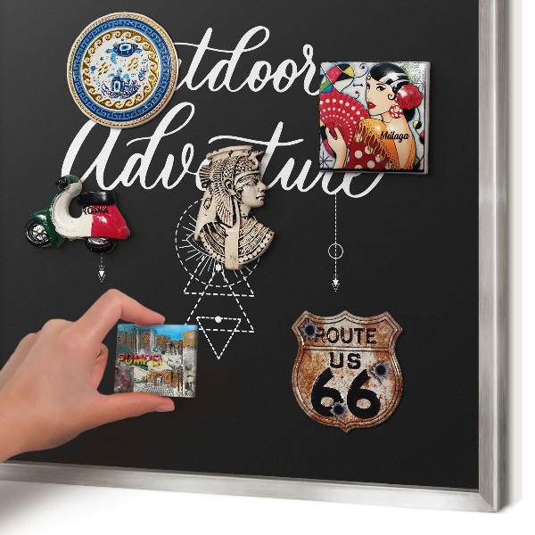 Magneetbord voor souvenir magneten met zilveren lijst Buitenavontuur
