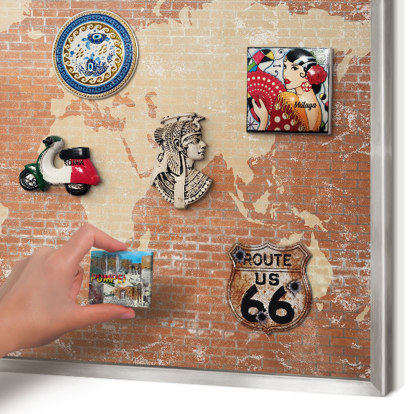 Magneetbord voor souvenir magneten met zilveren lijst Bakstenen plattegrond