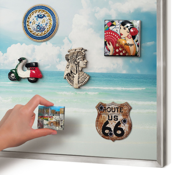 Magneetbord voor souvenir magneten met zilveren lijst Maritieme harmonie