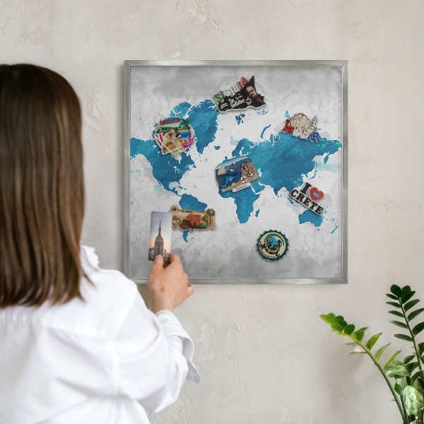Decoratief metalen magneetbord in een zilveren lijst Aquarelkaart