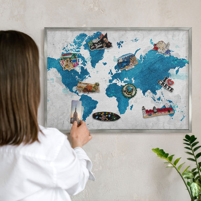 Decoratief metalen magneetbord in een zilveren lijst Aquarelkaart