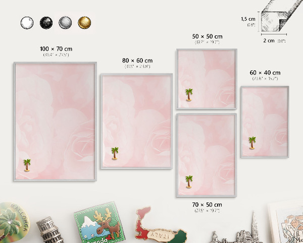 Magneetbord voor souvenir magneten met zilveren lijst Delicaat roze